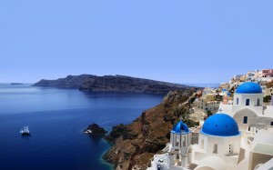 Blue Domes on the Greek Island of Santorini